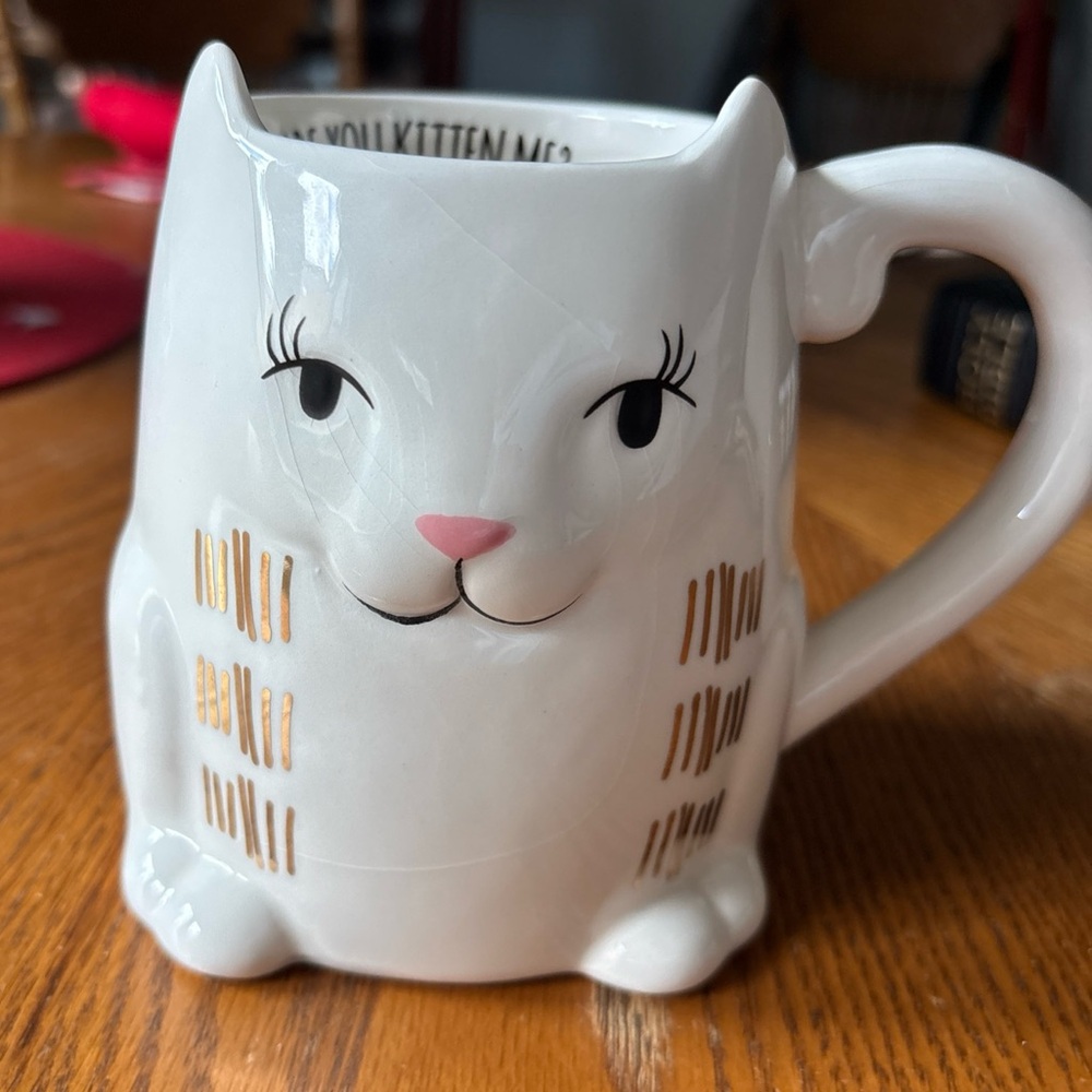 Charming White Cat Mug with Gold Accents